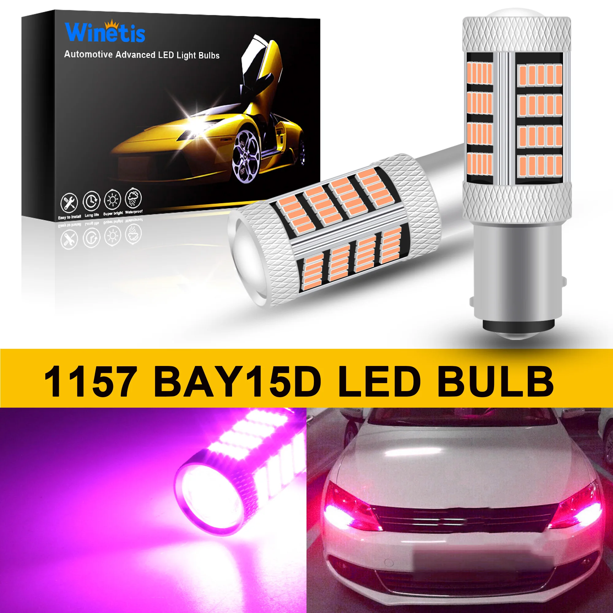 Winetis 2X 1157 LED Bulb 400% Brighter 2057 2357 7528 BAY15D LED Backup Reverse Signal Tail Parking DRL Lights Bulbs Pink Purple