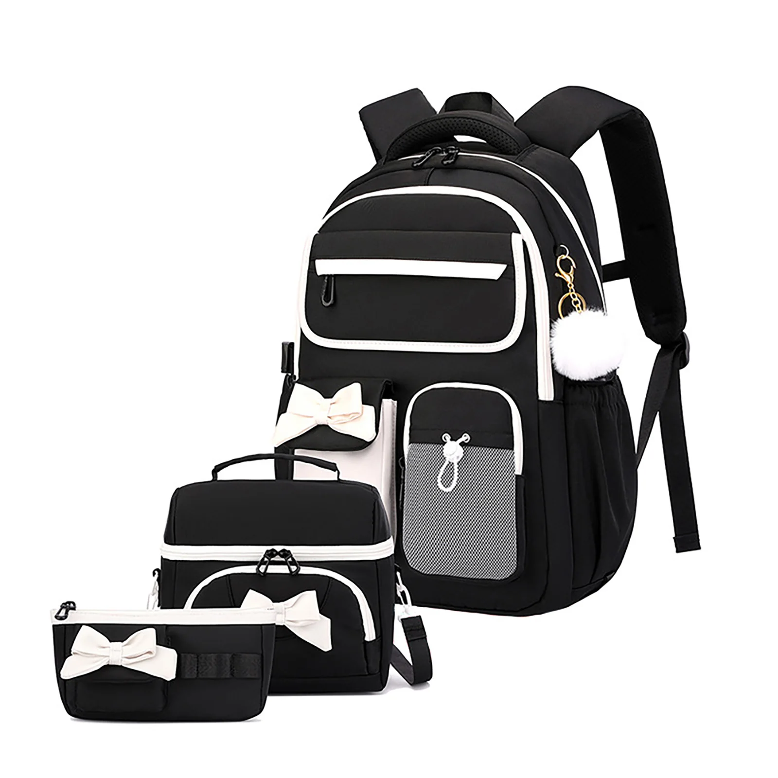 Back-Friendly Three-Piece School Bag Set For Girls Including A Pencil Case And Lunch Bag With Space For A 16-Inch Laptop