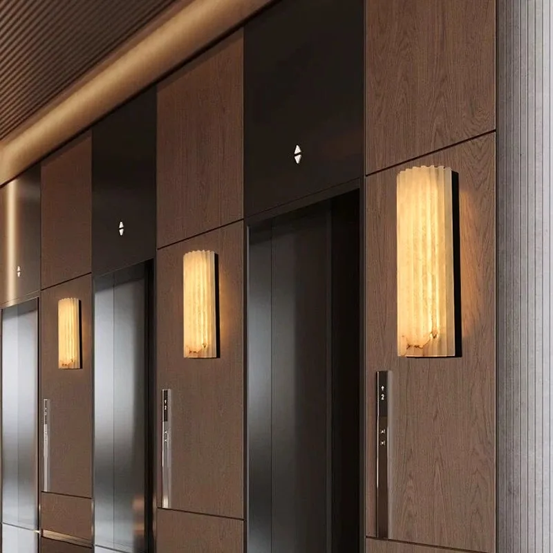 Designer Luxury Modern Minimalist Spanish Marble LED Wall Lamp Bedside Bedroom Living Room brass copper wall Sconce Light