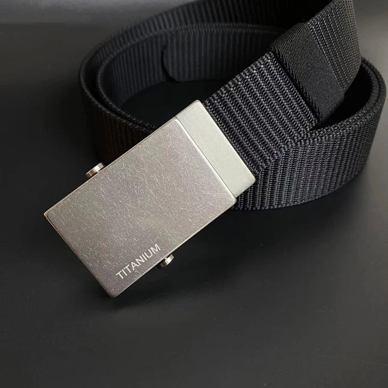 Solid Titanium Roller Buckle with Black Nylon Belt