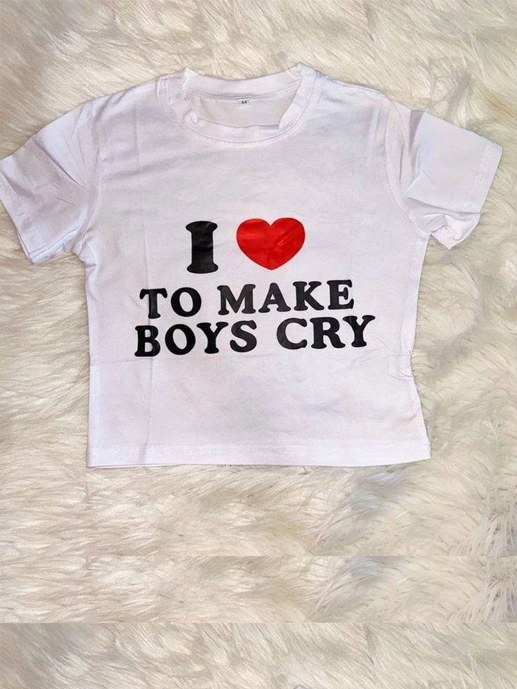 I Love To Make Boys Cry Funny Women Cropped Top 2000s 90s Y2k Tops Streetwear Baby Tee Fashion Summer Fashion Girls T Shirt