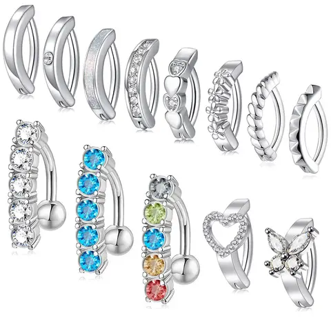 2 szt. Stal chirurgiczna Clicker kolczyk do pępka dla kobiet CZ serce motyl proste odwrócone pierścionki na pępek piercing biżuteria