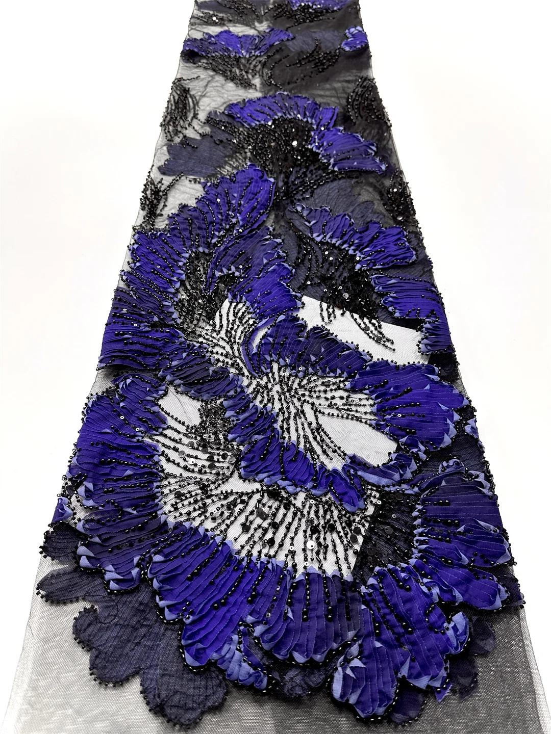 

Королевская фиолетовая высококачественная нигерийская кружевная ткань 5 ярдов 3D расшитая бисером блестками французская сетка с цветочной вышивкой для вечерние свадебных платьев