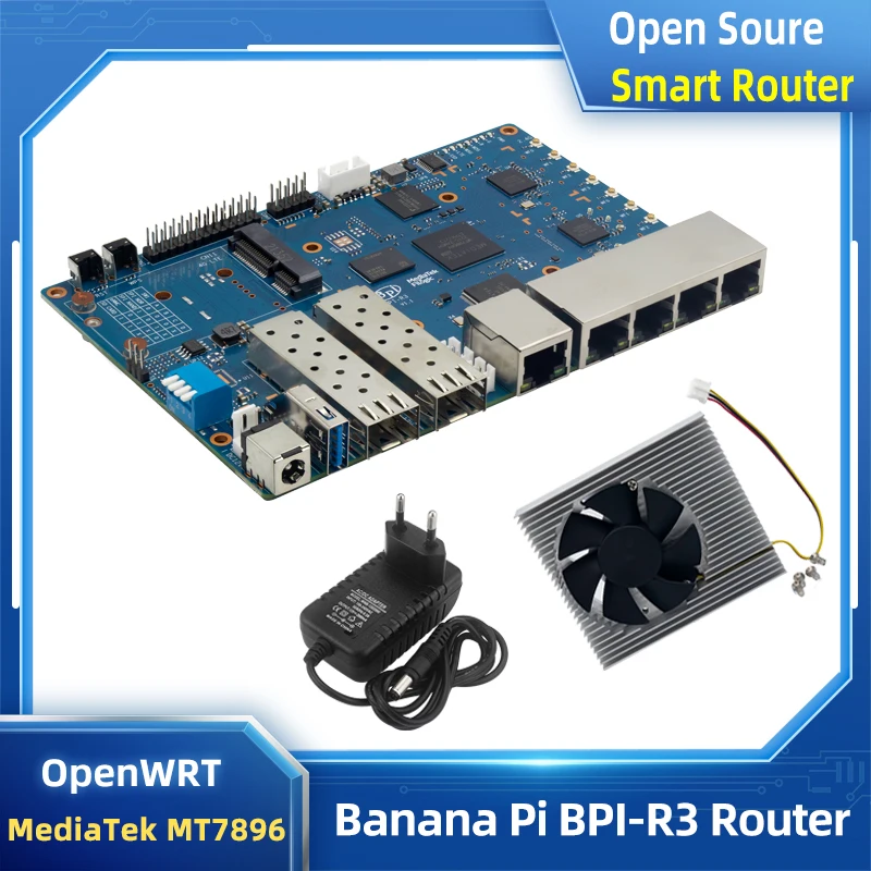 Banana Pi BPI-R3 MediaTek MT7986 ARM A53+ 2G DDR4 RAM 8G EMMC 2 SFP Wi-Fi 6/6E 2.4G 2.5G 5G Openwrt Wireless Smart Router Board