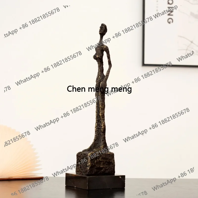 43cm Abstract Bronze Skeleton Statue Giacometti Standing Woman Bronze Sculpture With Marble Base Famous Home Art Decor