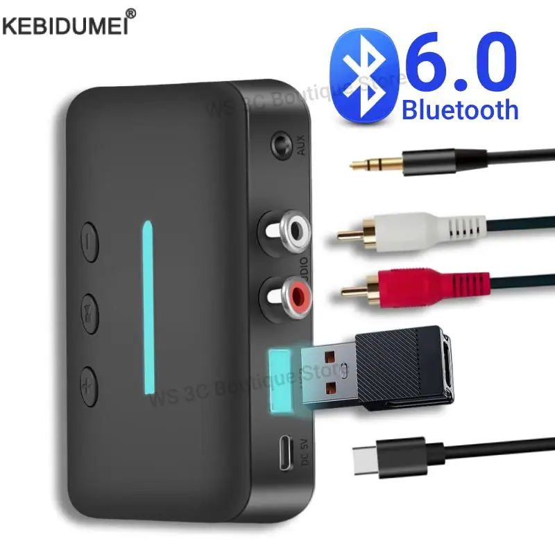 Bluetooth 6.0 Audio Receiver 3.5mm AUX RCA Wireless Audio Adapter Support U-Disk Playback For PC/TV/Car Kit/ Speaker Amplifier