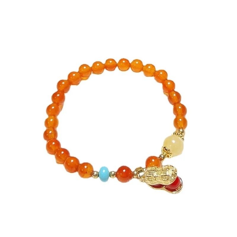 Natural laranja ágata pulseira estilo feminino simples e versátil amendoim pulseira bom amendoim turquesa ouro seda jade pulseira