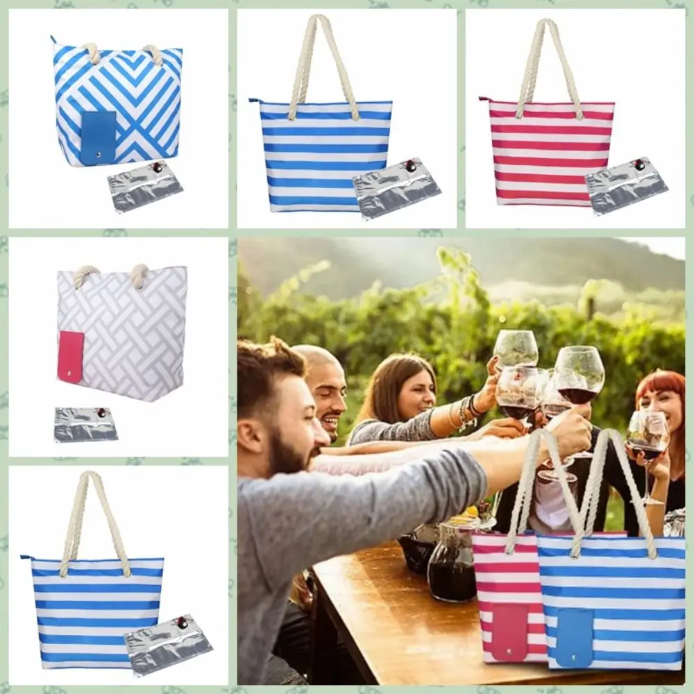 Canvas Wine Dispenser Tote Bag Aluminum Foil Lining Wear-resistant Thermal Insulation Wine Bag Large Capacity Beach Wine Bag