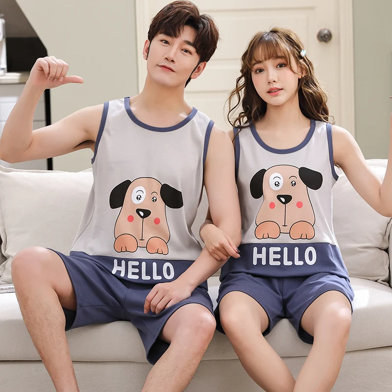 Summer Short Sleeved Sleepwear Casual Couple Pajama Sets For Women Men Cotton Cartoon Pajamas Pijama Pyjama Size 4XL Nightwear