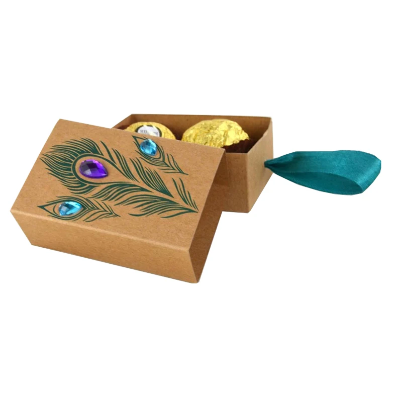 

20 шт., коробка из крафт-бумаги в виде павлина
