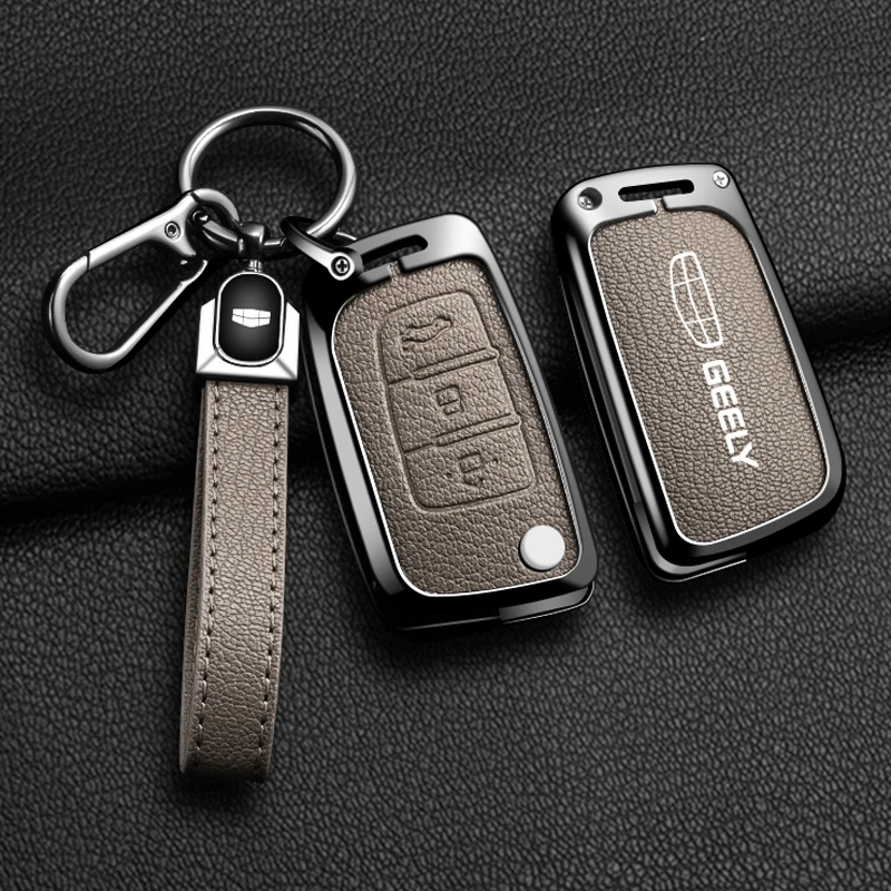 

Car Key Case Cover For Geely GX3 EC7 EC8 GC6 EC715 EC718 Emgrand7 EU7 EC7-RV EC718-RV Zinc Alloy Leather Keychain Accessories