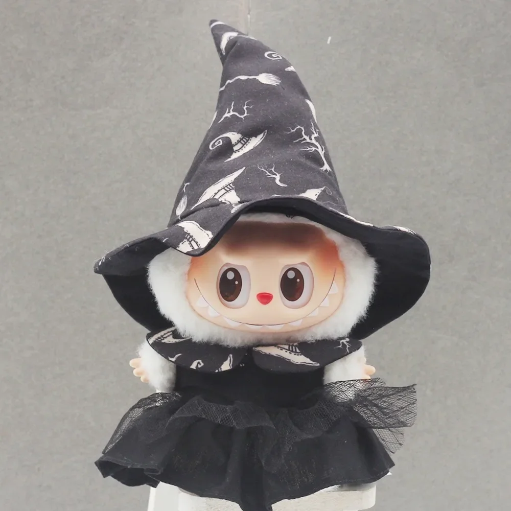

For 15/17cm Labubu Accessories Halloween Cloak Black Yarn Dress Set Dolls Accessories Labubu Outfit Halloween Fashion GIft