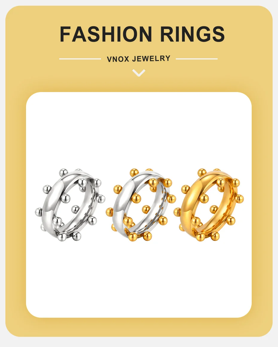 Vnox Geometrischer Perlen-Fidget-Ring für Männer, Edelstahl Anti-Stress Angstlösender Fingerring, Punk Statement Schmuck Geschenk Neu – Detail 2