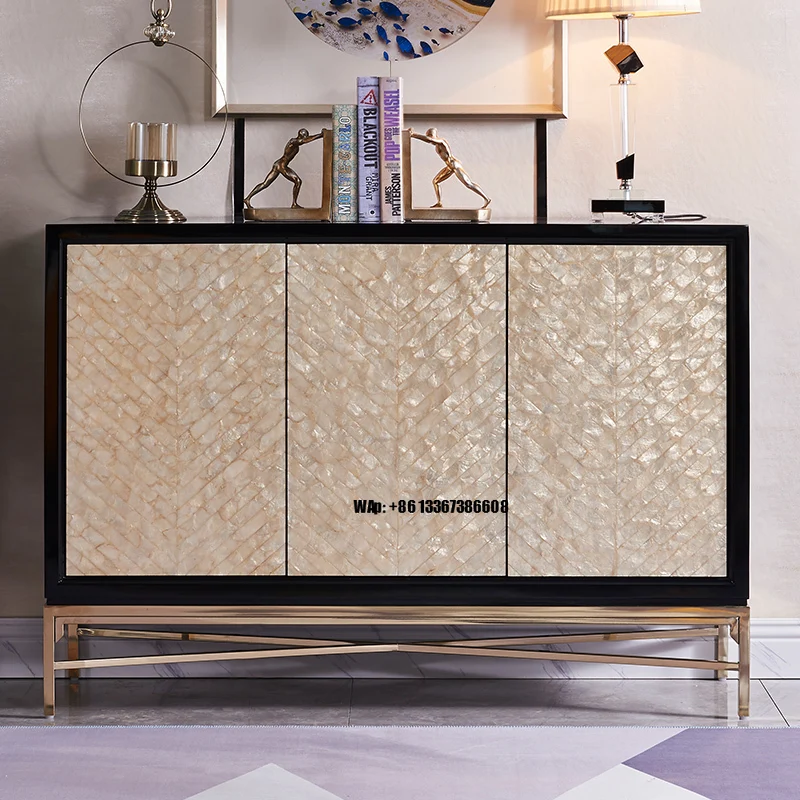 

Luxury Furniture Cabinet Fancy Design Gold Stainless Steel Console Table White Golden Dining Room Cabinet with Drawers