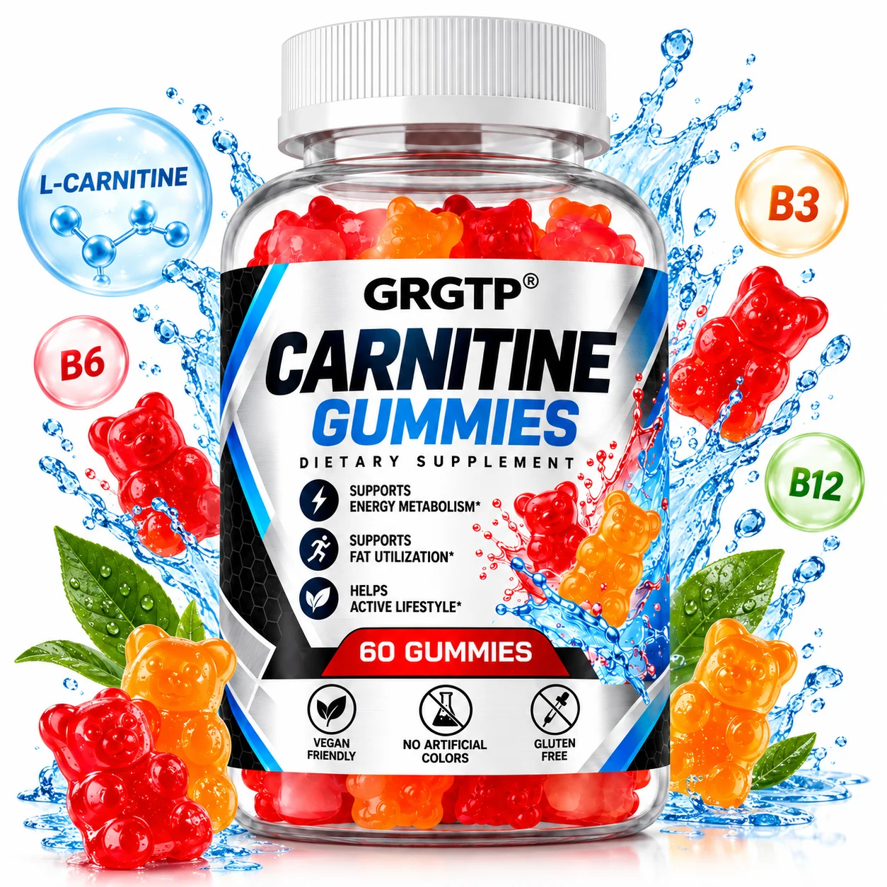 Carnitine Gummies - Promotes Energy Metabolism, Supports Heart and Brain Health, Improves Memory and Cognitive Ability