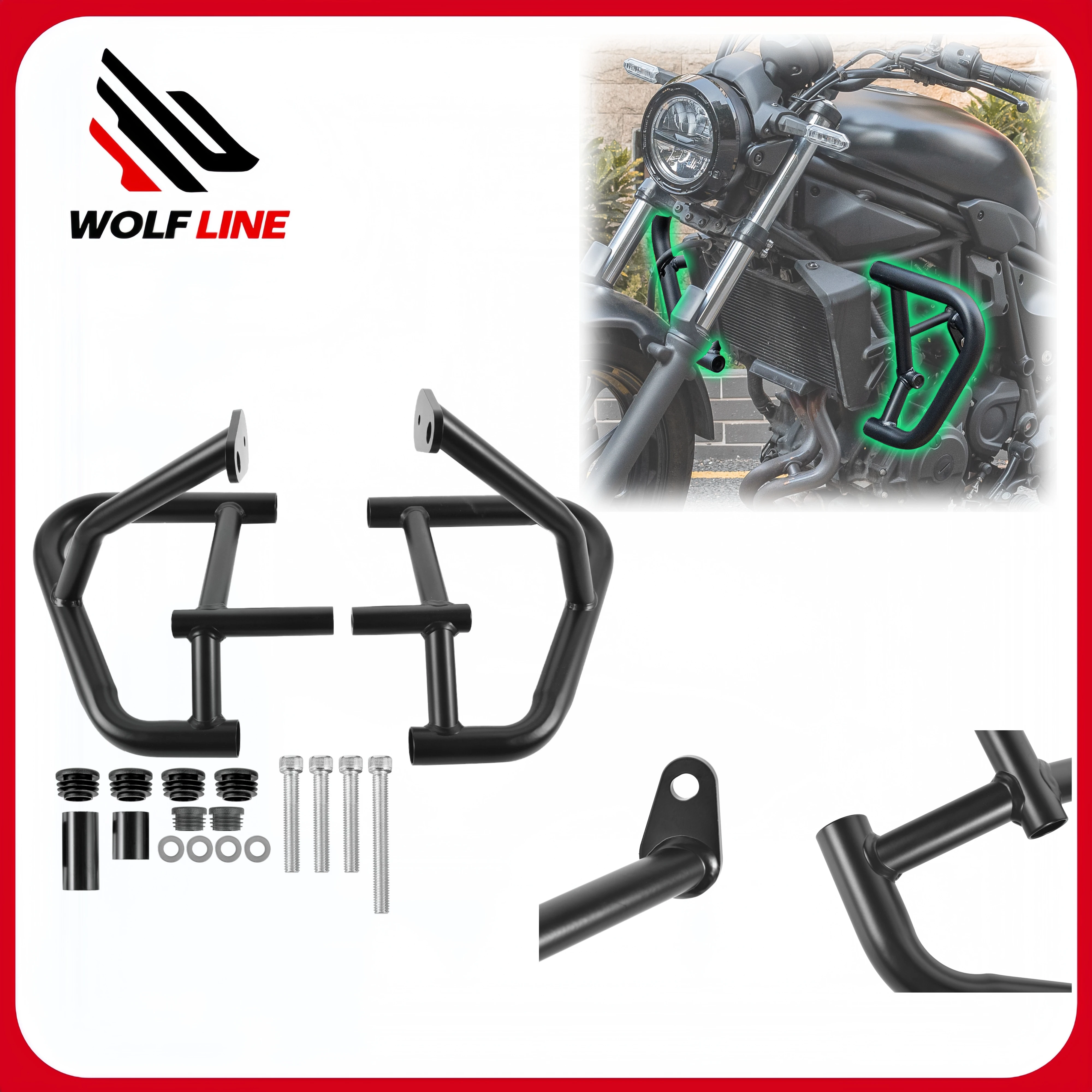 WOLFLINE Crash Bars Bumper for Kawasaki Eliminator 500 2024 2025 Engine Guard Stung Cage Frame Protection