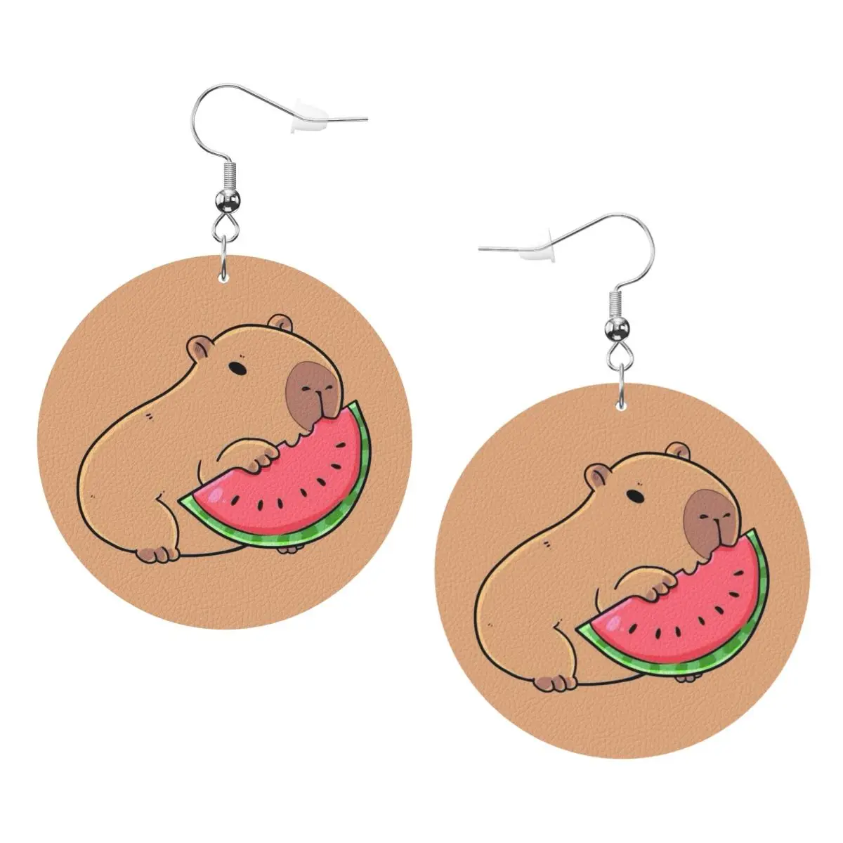 Custom Cute Capybara Watermelon Leather Earrings for Women Dangle Earrings Jewelry Accessories