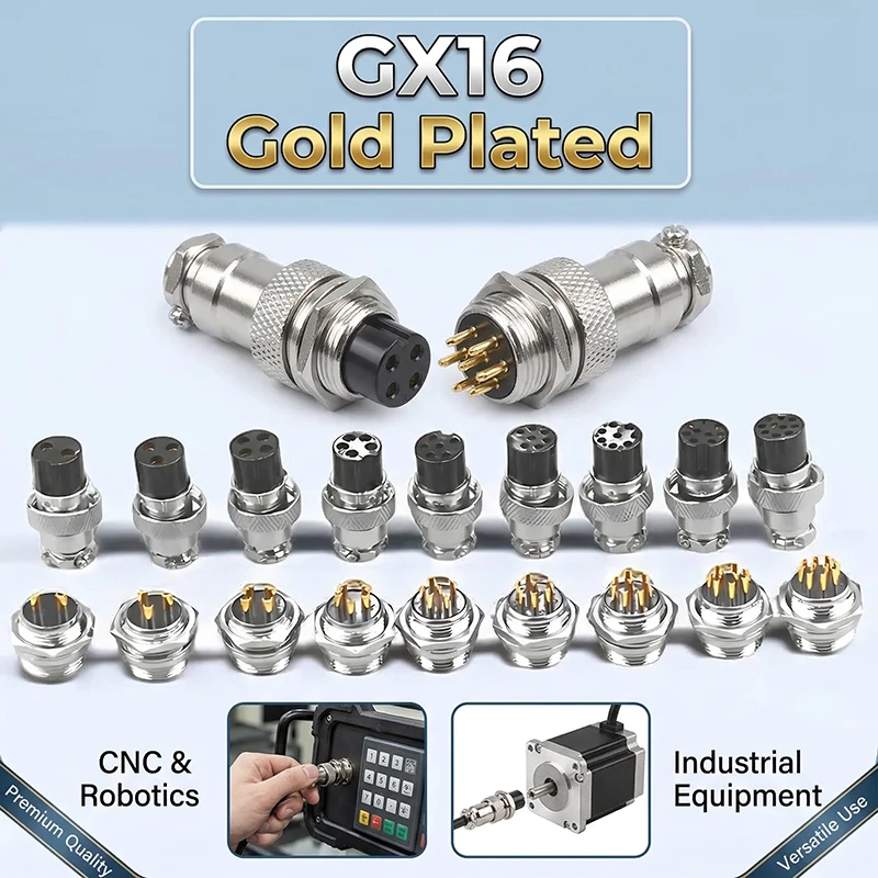 

20Sets GX16 Gold Plated Aviation Connector 2/3/4/5/6/7/8/9/10 Pin Male & Female Circular Plug Socket Set for Signal & Power