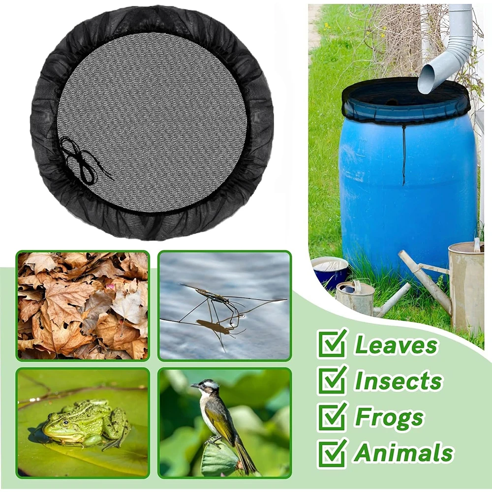 1-5Pcs 60/80/100cm Drawstring Rain Barrel Mesh Cover Outdoor Garden Water Collection Bucket Netting Screen toBlock Leaves Debris