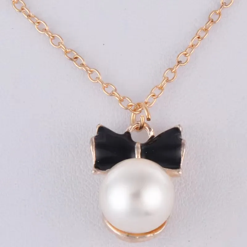 Rhinestone Crystal Bow Tie Pearl Bead Bowknot Necklace Kawaii Girl Women Choker Chain Pendant Necklace Fashion Costume Jewellery