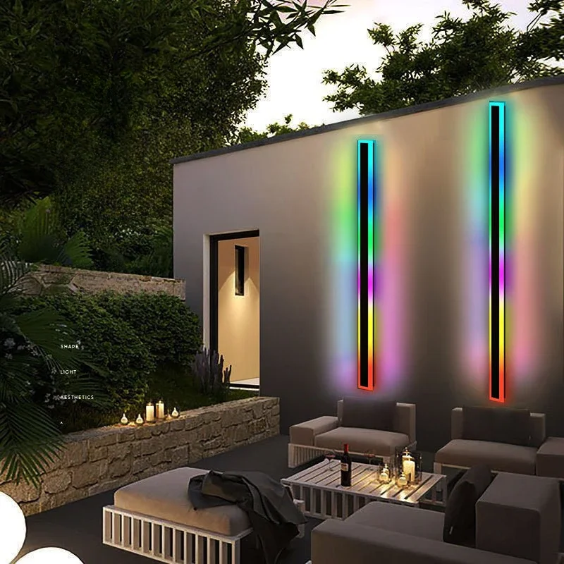 Long Strip Wall Light Outdoor Waterproof Colorful Modern Nordic Minimalist Lines Simple Courtyard Atmosphere Decor LED Wall Lamp