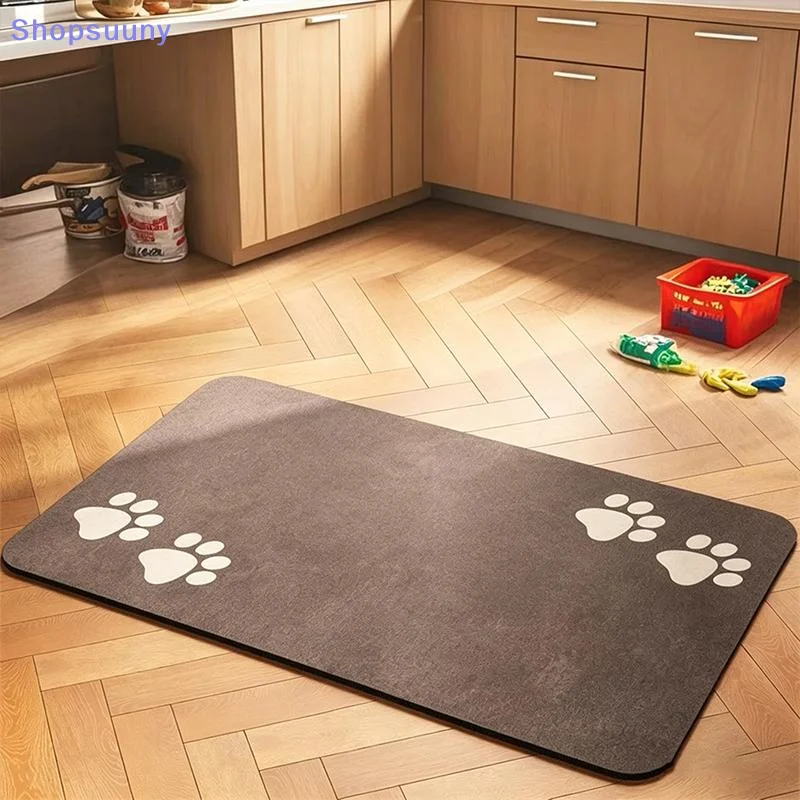 [SU]Diatomaceous Mud Absorbent Pet Placemat For Food Water Bowl With Waterproof Quick-Dry Rubber Backing Non-Slip Home Pet Mat