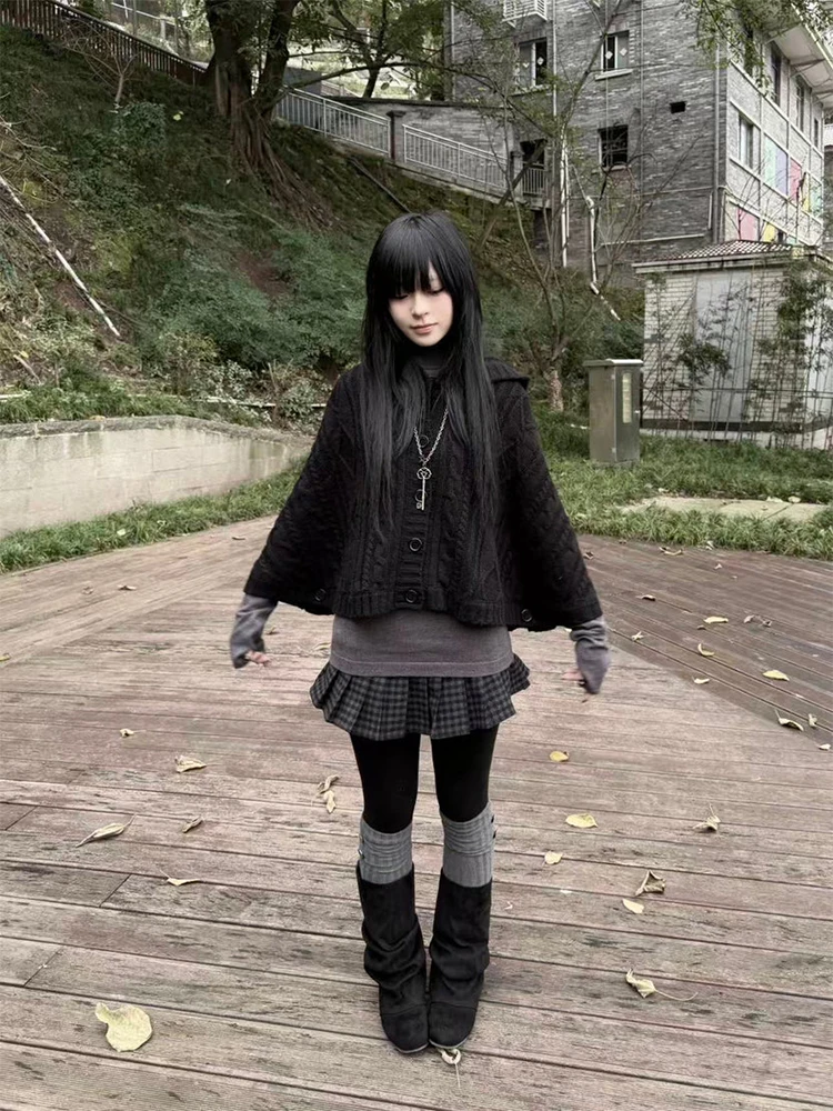 Women's Goth Y2K Lolita Aesthetic Knit Sweater Harajuku Retro Millennium Emo Girls Design Single-Breasted Autumn Winter Cardigan