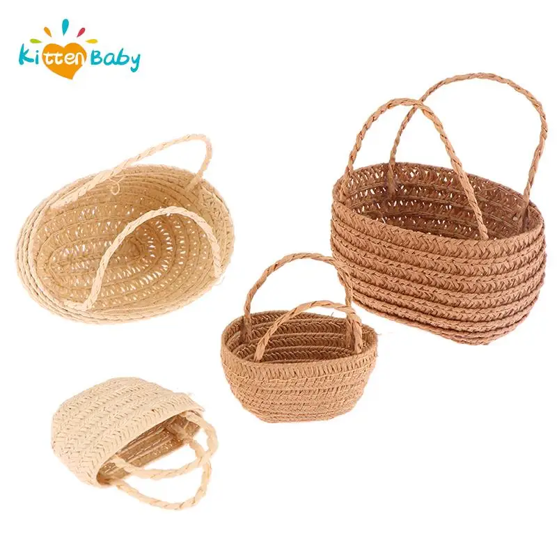 Dollhouse Miniature Natural Rattan Basket Hand Woven Vegetable Food Storage Basket Wedding Sweets Gift Decoration Access