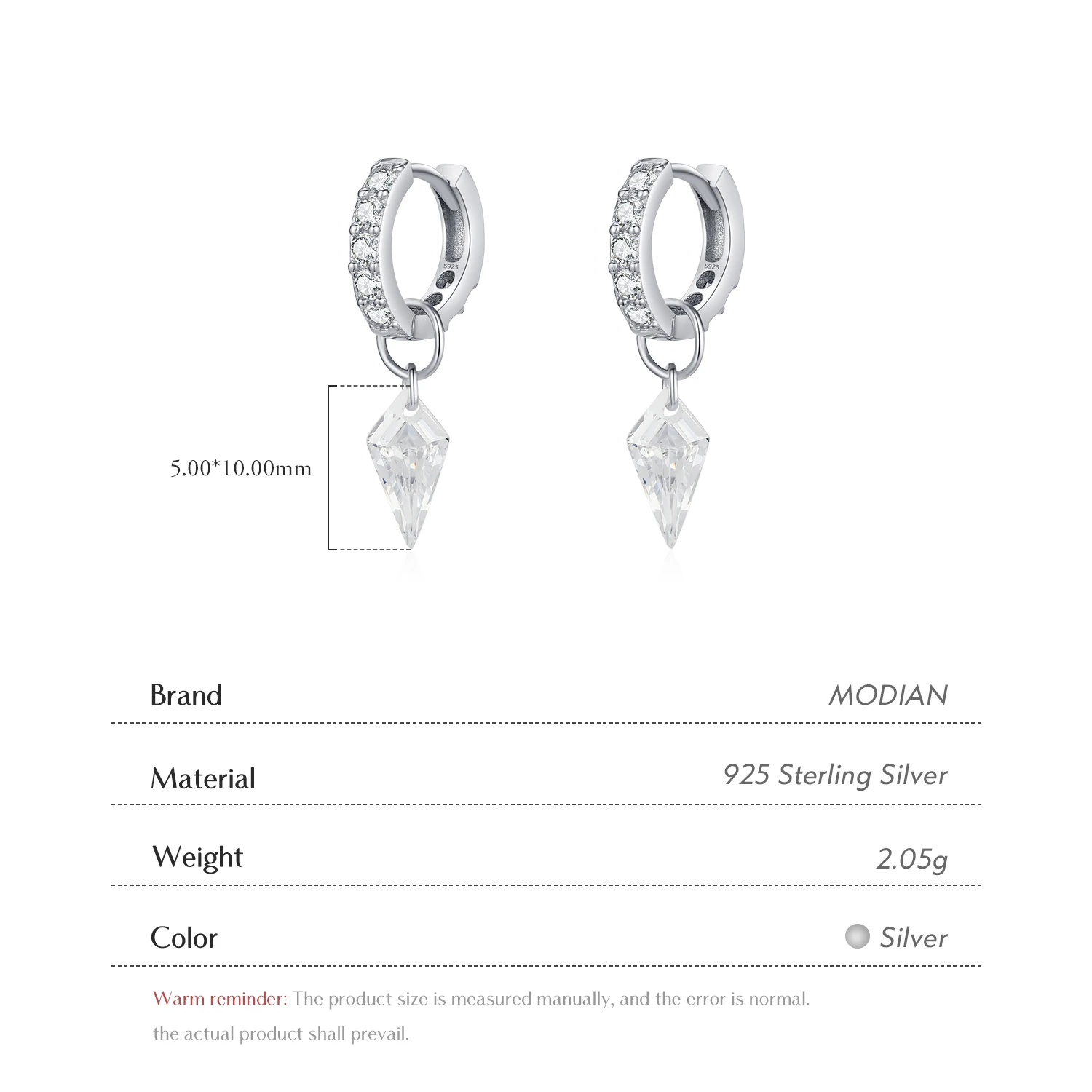 MODIAN 925 Sterling Silver Rhombic Sparkling CZ Hoop Earrings For Women Platinum Plated Trendy Hypoallergenic Fine Jewelry