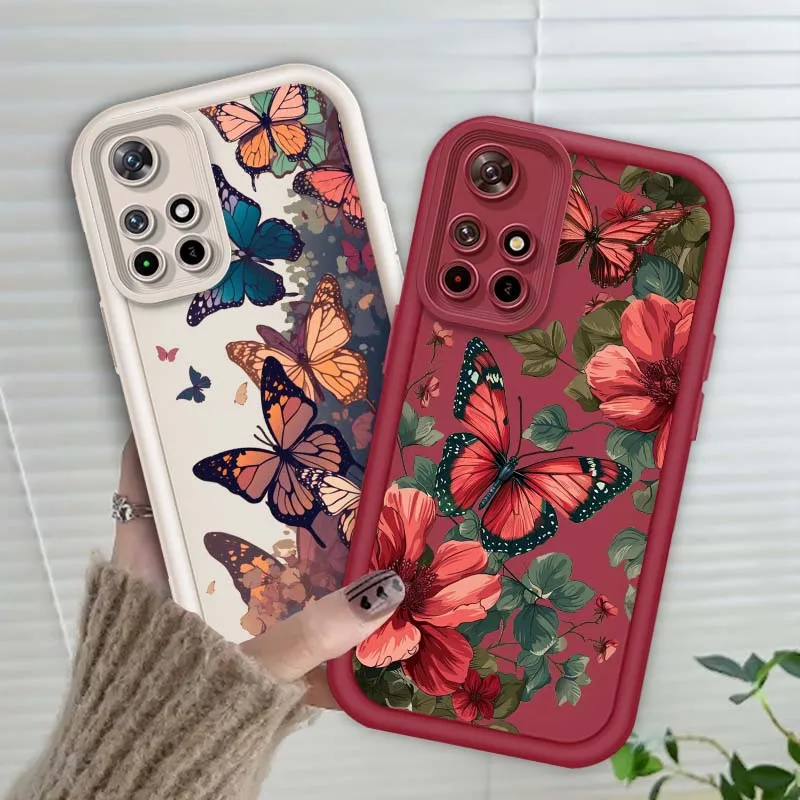 

Butterfly Flower Art Beautiful Phone Case For Xiaomi Mi Poco X3 X4 X5 X6 M4 M5 M5s M6 F4 F5 F6 Pro GT Plus 5G Eye Ladder Cover