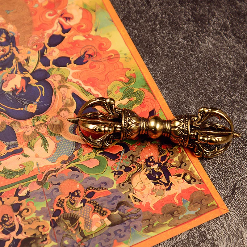 خمر النحاس فاجرا البوذية التبتية لاما شيطان خلط فاجرا الصولجان ديكور اليد نحت فنغشوي زخرفة ديكور المنزل