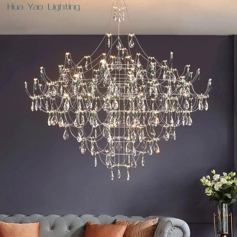 

New Light Cube Starry Sky Firefly Chandelier Villa Duplex Staircase Suspended Living Room Designer Crystal Lighting