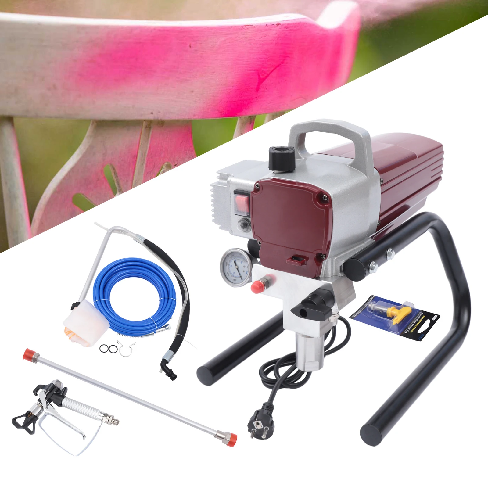 Electric Sprayer Gun Kit 1800W 220V Airless Paint Sprayer Machine Adjustable Spray Pressure with Pipe for Wall & Ceiling