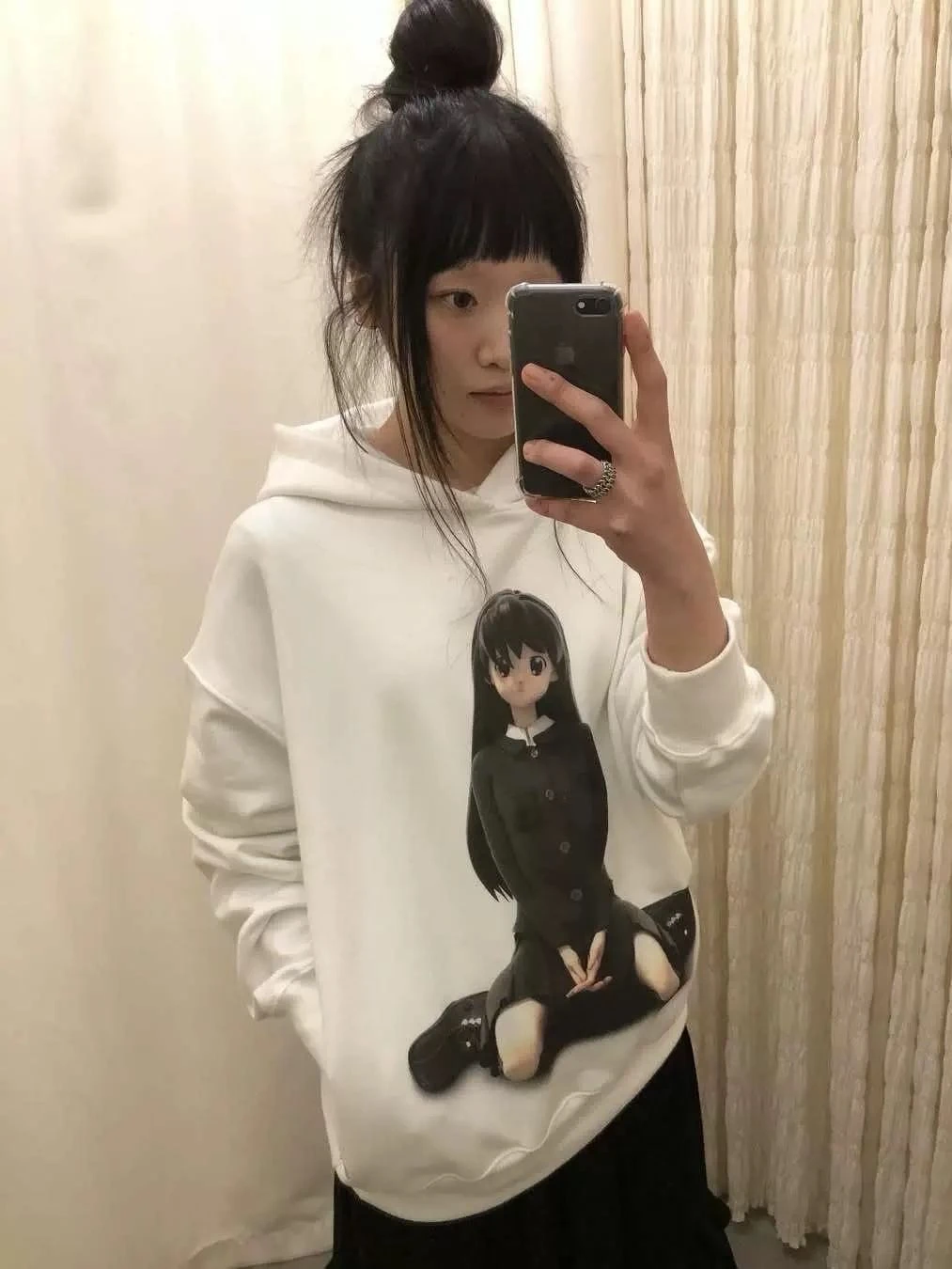 Retro American INS Cartoon Girl Print Fce Hoodie Damen Lose Weiß Herbst Winter Faionable Long Sve Polyester Baumwolle...