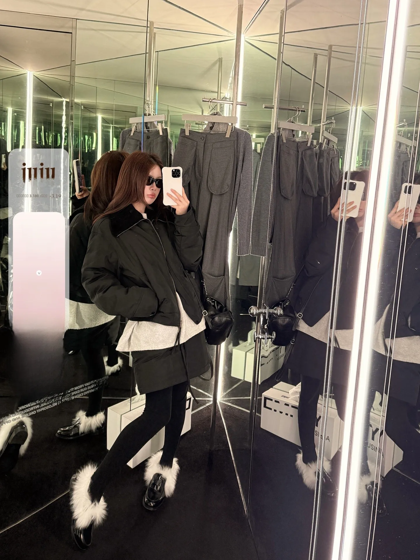 

IUIU Arjing Home 0 Deee All Bla Faux Fur Collar down Jaet with f Skirt Two Piece Set Women's Winter Faion Ensemble