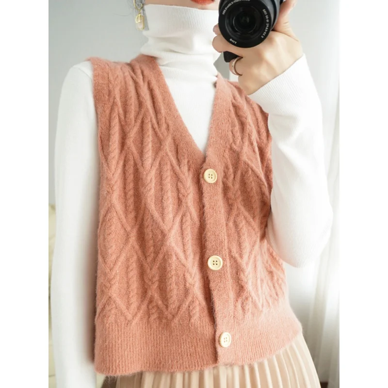 Woll Cardigan Weste 2023 Frühling Damen Strickweste lose V-Ausschnitt All-Matching Oberbekleidung Pullover Weste