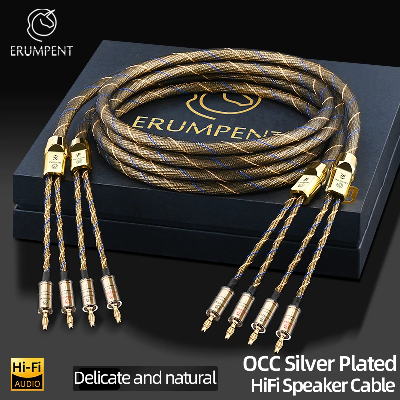 كابل مكبر صوت HiFI عالي الجودة OCC سلك مكبر صوت مطلي بالفضة لأنظمة HiFi مكبر للصوت مطلي بالذهب كابل صوت قابس الموز