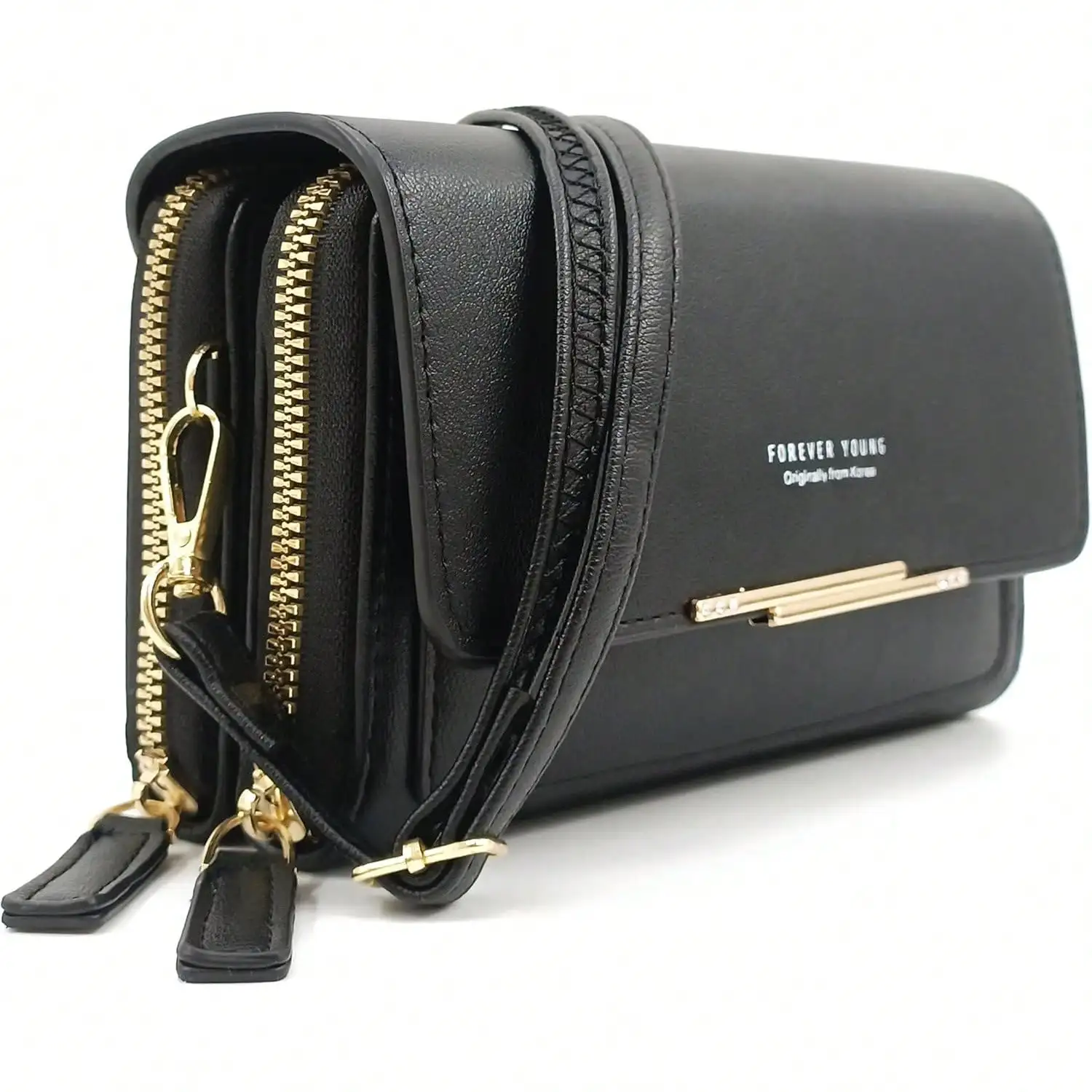 

Тонкая сумка-кроссбоди из искусственной кожи с двумя карманами на молнии и регулируемым ремнем