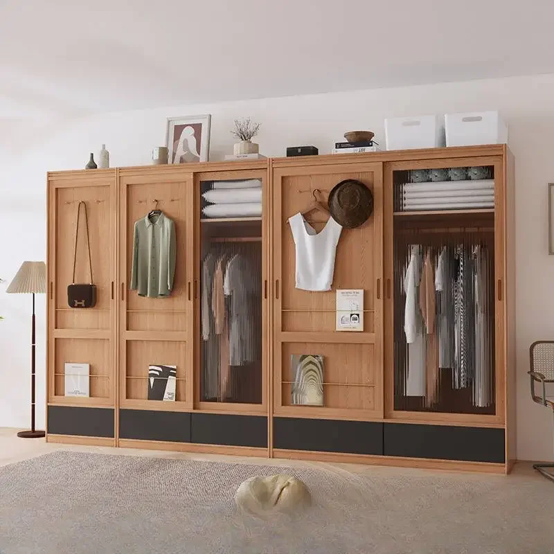 Modern Nordic Wardrobes Wood Organize Elegant Luxury Clothes Storage Wardrobes Bedroom Wooden Armario Madera Furniture Home