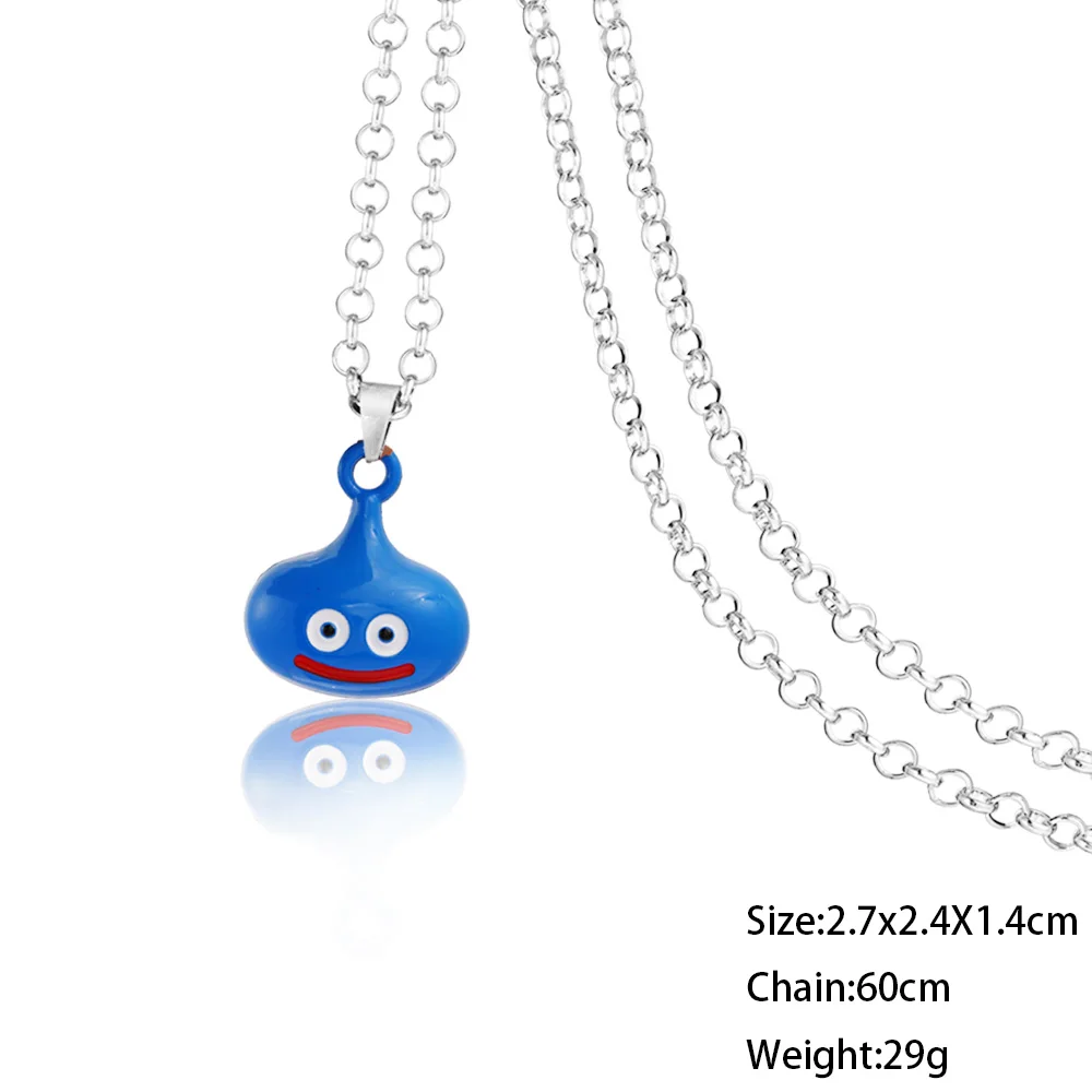 Game Dragon Quest Warrior Kuesuto Keychain Blue Cute Pendant Keyring Game Jewelry Leather Chains Necklace Slime Accessory Men