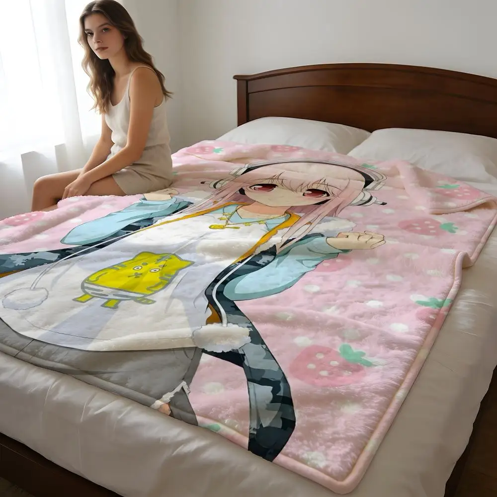 Throw High-Density Short Plush Blanket For Sofa Nap Air-Conditioned Room Skin-Friendly Cute Sexy Anime Characters SUPER SONICO
