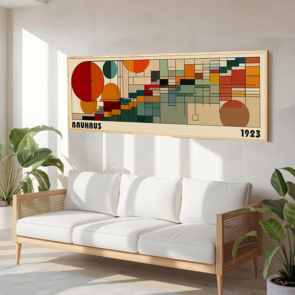 1Pc Mid Century Modern, unFramed Bauhaus Art, Canvas Retro Bauhaus Poster, Canvas Horizontal Wall Art, Panoramic Long Narrow Art