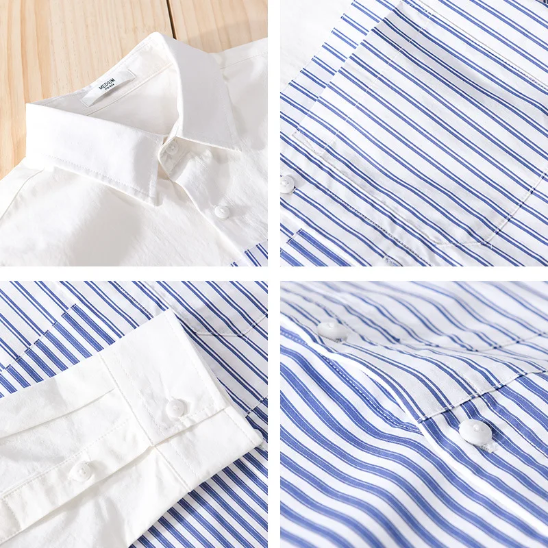 High Street New Spring Autumn Men's Patchwork Striped Turn-down Collar Cotton 100% Shirts Long Sleeve Loose Casual Men Clothes