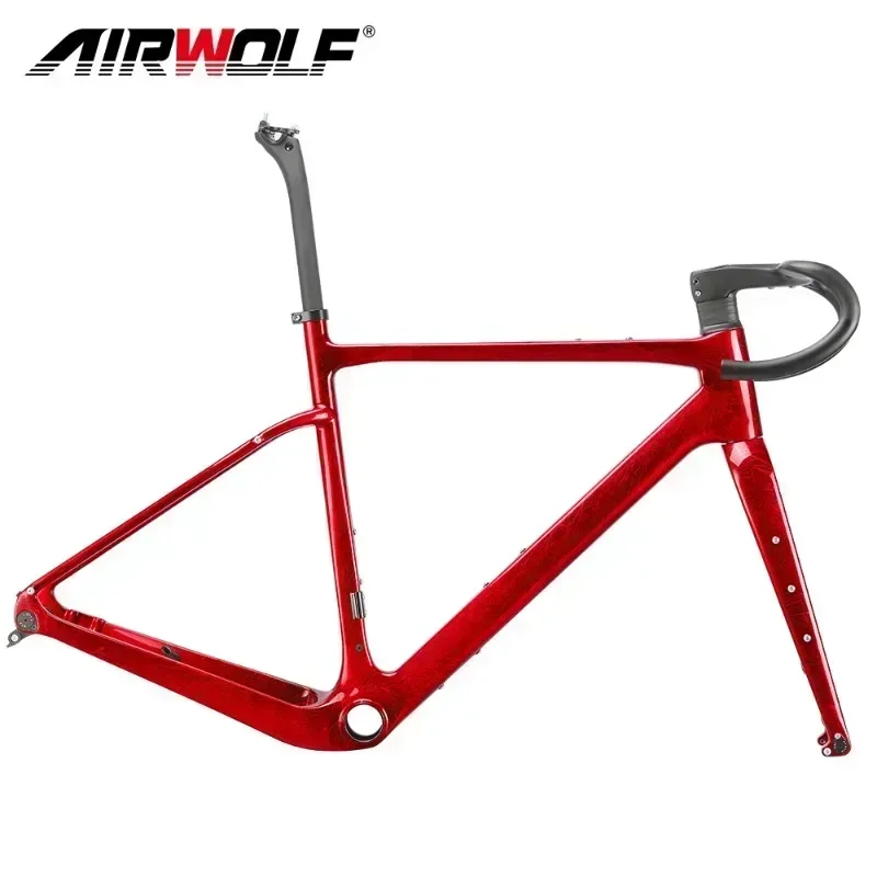 Airwolf 2024 New 700*45C Full Carbon Bike Gravel Frame Carbon Bicycle Cyclocross Frame Road Bike Gravel Frame Handlebar Stem