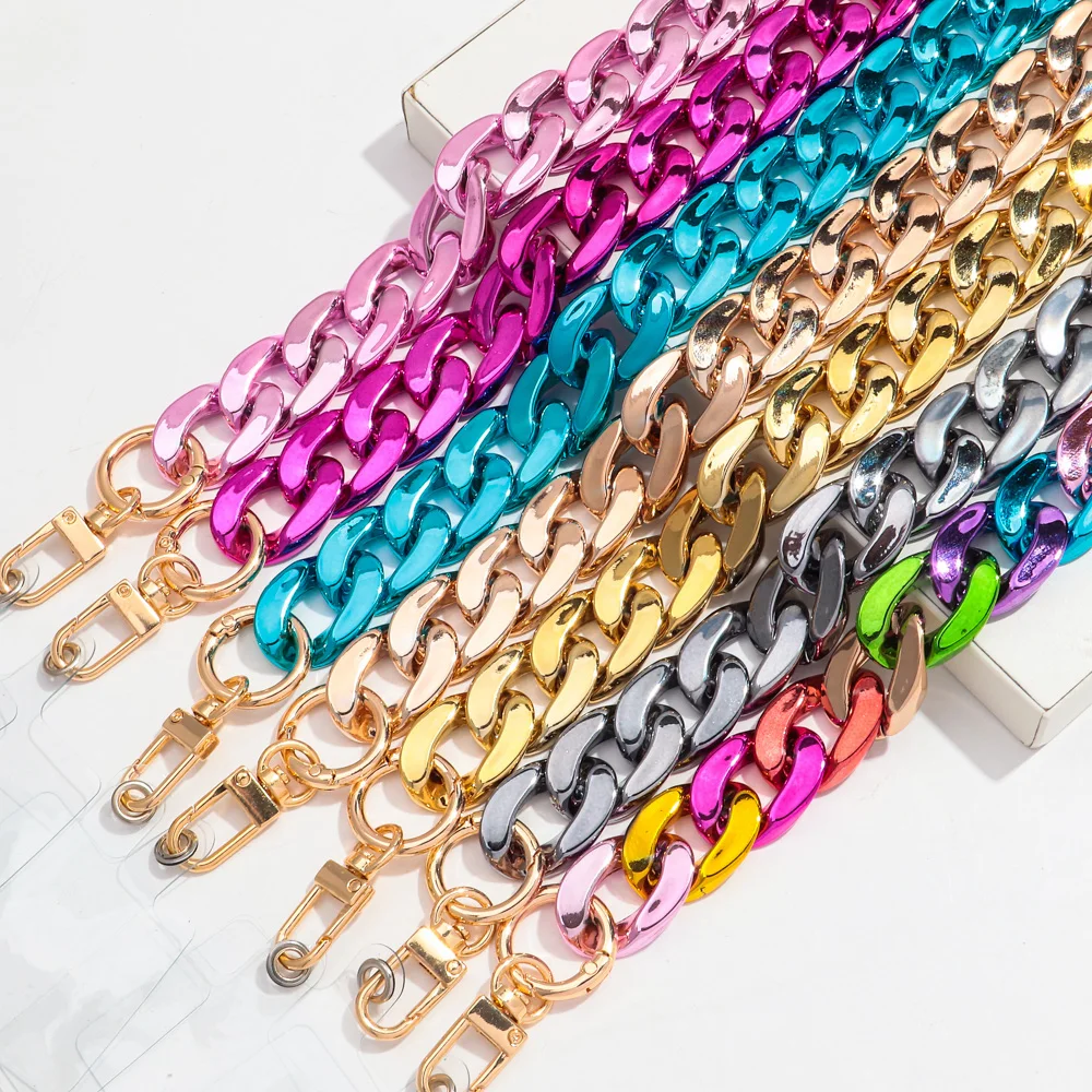 120CM Metallic Color Acrylic Mobile Phone Lanyard Chain Fashion CCB Multicolor Chunky Long Neck Strap Anti-lost Phone Accessory