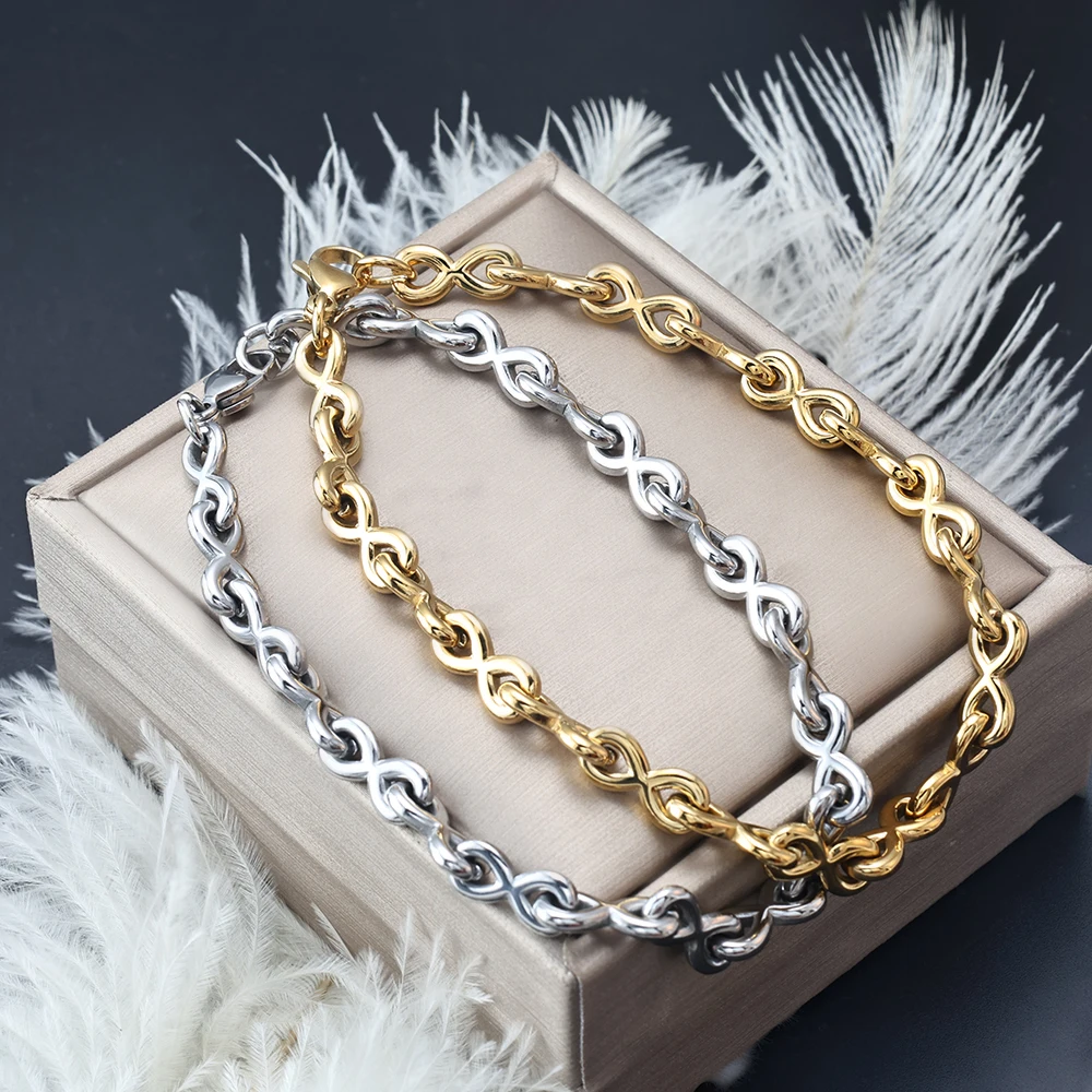 ZMfashion Digital 8 Chain Stainless Steel Ladies Bracelet 6mm Fashion Couple Style Stainless Steel Bracelet
