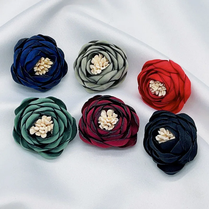 Artificial Burnt Edge Rose Flowers Head Three-dimensional Flower Bud Hairpin Brooch Accessories Fabric Rose Flower Decor