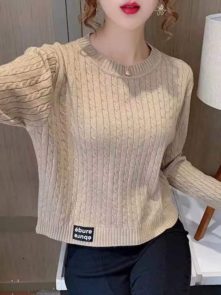 2024 New Arrival Blouse Female T-shirt Autumn Winter Woman Long Sleeve Loose Charming O-neck Label Pullover Knitted