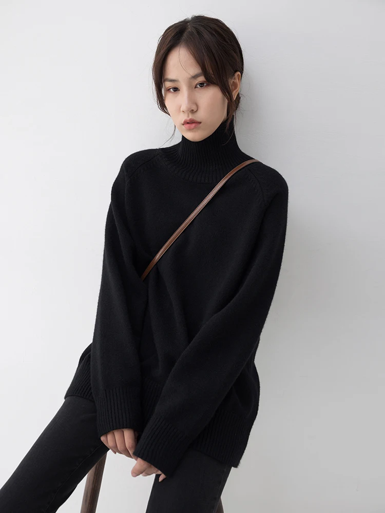 

Свободный вязаный свитер с высоким воротником и манжетами, свободного кроя, на голову, черный, зимний, женский, повседневный, уличный стиль