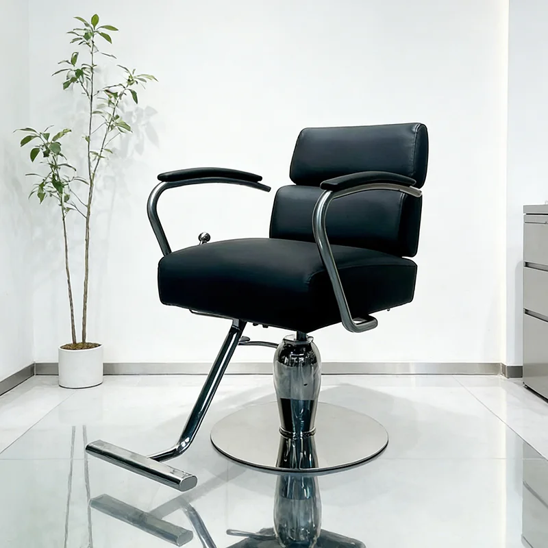 Modern Simple Design Barbershop Furniture Tilting Small Shaving Styling Chair Luxury Round Base Rotation Hair Barber Chair